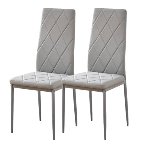 Image of BonChoice Grey PU Leather Dining Chairs Set of 2 High Back with Metal Legs for Dining Room Kitchen, Side Chairs for Restaurant Office Meeting Home/Commercial (2, Grey Argyle Leather)