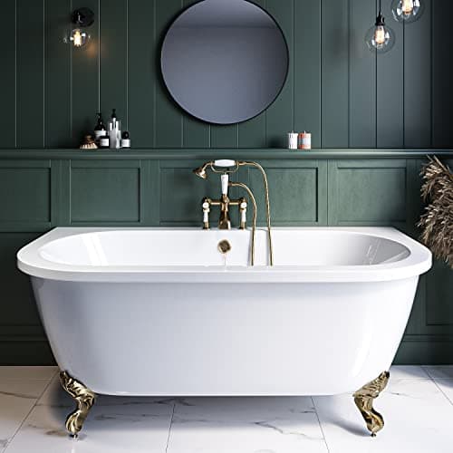Image of Park Royal Freestanding Double Ended Back to Wall Bath with Brushed Brass Feet 1700 x 745mm