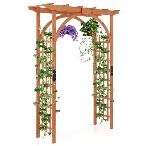 Image of COSTWAY Wooden Garden Arch, Large Rose Trellis Pergola Arbour, Climbing Plant Wood Archway for Party Ceremony Wedding Backyard Lawn Patio Courtyard (160 x 60 x 211 cm, with Arch Design)