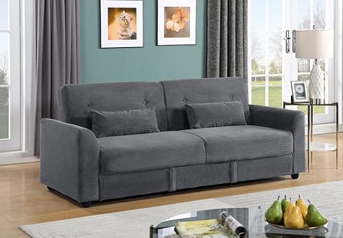 Image of Verona 3-Seater Clic Clac SofaBed, Ribbed Fabric, Large Hidden Storage, Space Saving Sofa, with Pocket Spring Seats, Blue or Grey (Grey)