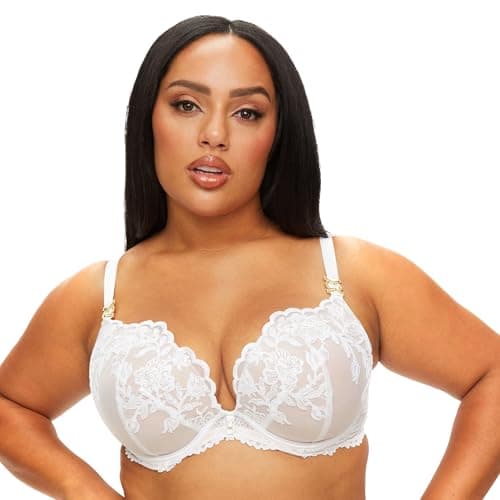 Image of Ann Summers Bridal The Icon Padded Plunge Bra – Flattering Women's Underwear with Lace, Sequins & Gold Details, Cup Sizes A-D – Womens Lingerie with Wide Adjustable Straps & Cleavage-Boosting Fit
