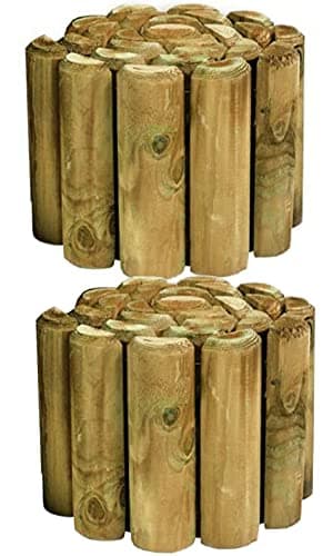 Image of GBS Large Wood Wooden Outdoor Log Roll Border Fence Fencing 1.8m Long Garden Edges Wire Lawn Path Blocks Gardening Flower Bed Edging (2x Log Rolls)