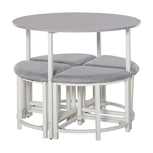 Image of HOMCOM Modern Round Dining Table Set with 4 Upholstered Stools for Dining Room, Kitchen, Dinette