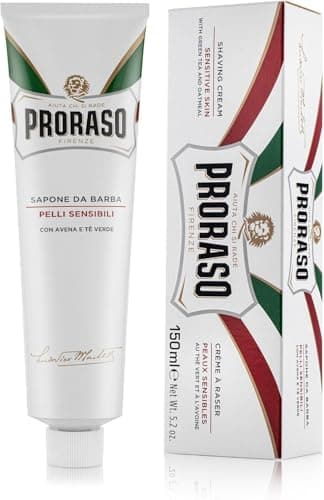 Image of Proraso Shaving Cream Tube, 150ml, Sensitive Shaving Cream for Men Protects Skin, Formula with Oat and Green Tea Extracts, Made in Italy, White