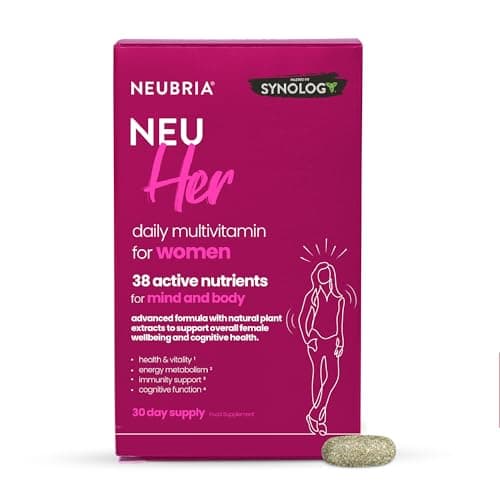 Image of NEUBRIA NEU HER Multivitamin for Women with Botanicals – 38 Active Nutrients, Minerals Iron, Zinc, Vitamin D3, B12, Herbal Extracts, Cognitive Formula Ideal for Active Lifestyles – UK Made, 30 Tablets