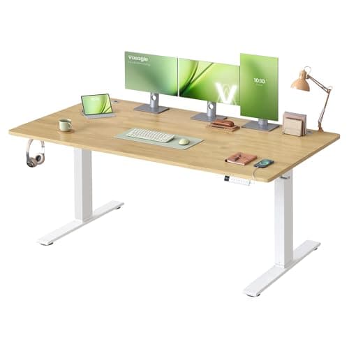 Image of VASAGLE Electric Standing Desk, 160 x 80 cm, USB C Port, Cable Tray, Height Adjustable Desk, Sedentary Reminder, 3 Memory Heights, for Home Office, Golden Oak LSD146YA03