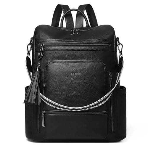 Image of Shrrie Vegan Leather Laptop Backpack for Women 15.6 inch Work Backpack Fashion Travel Backpack Purse for Business College-Two-tone Black