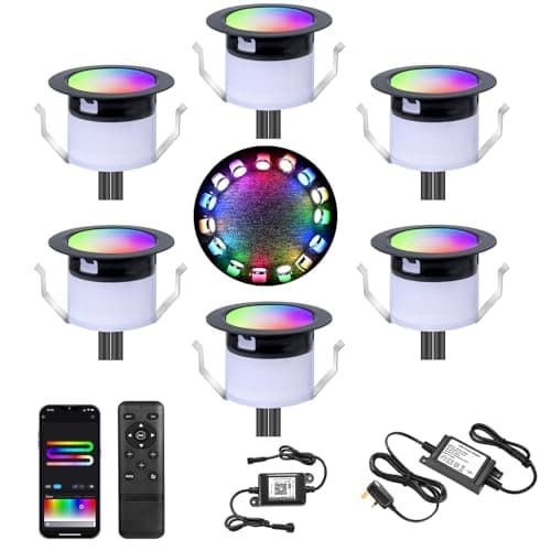 Image of GEYUEYA Home LED Decking Lights WiFi Deck Light RGBW+IC Waterproof IP67 Music Sync Ø31MM 12V Decking Patio Plinth Lights for Patio/Terrace/Decoration - 6 Pack
