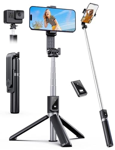 Image of ANXRE Selfie Stick Travel Tripod, Extendable 360° Rotatable Selfie Stick Stand with Remote, 41.7" Tabletop Travel Tripod Compatible with Smartphone Gopro