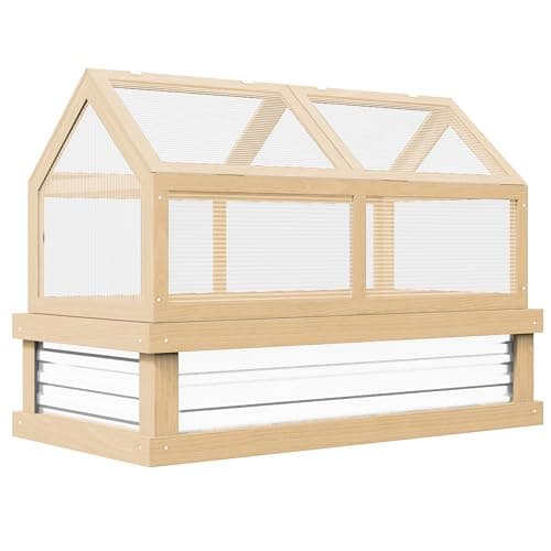 Image of Outsunny 122x61x82cm Cold Frame with 2 Roofs, Two-Part Garden Wooden Raised Garden Bed with PC Board, Greenhouse Flower Planter Protection, Natural