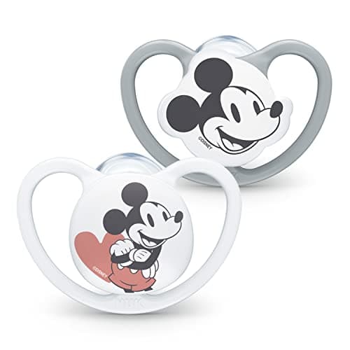 Image of NUK Space Pacifier | 6-18 Months | Pacifiers with Extra Large Vents | BPA-Free Silicone | Disney Mickey Mouse, Grey & White | 2 Count