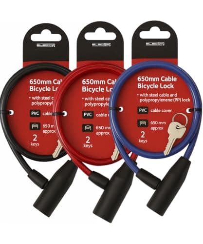 Image of Electoys Bike Lock with Key 650mm | Heavy Duty Bicycle Cable Lock | Gym Scooters Garage Gates Cycle Security Locks Multipurpose | Mountain Bikes Weather Resistant Bike Locks | 1 x Randomly Selected