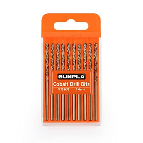 Image of Gunpla Cobalt Drill Bits 2mm 10-Pieces, M35 HSS Metric Straight Shank Jobber Drill Bit Set with Plastic Case for Hardened Stainless Steel, Metal, Aluminium, Tile, Wood, Plastic and Cast Iron…