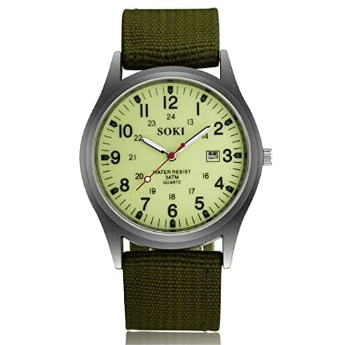 Image of JewelryWe Men's Military Tactical Watch: Nylon Strap Field Army Sport Watches Easy to Read Luminous Big Dial Analogue Quartz Date Display Classic Wristwatches