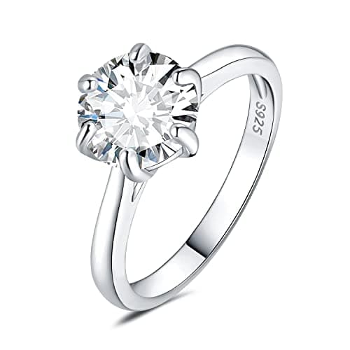 Image of JewelryPalace Classic 3ct Cubic Zirconia Solitaire Engagement Rings for Women, 14K White Gold Plated 925 Sterling Silver Promise Ring for Her, Round Cut CZ Anniversary Wedding Rings Size L