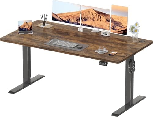 Image of Devoko Electric Standing Desk 160x70cm, Height Adjustable Desk Ergonomic Stand up Table with 2 Memory Preset,Rustic Brown