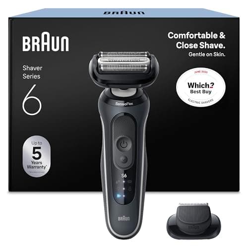 Image of Braun Series 6 Electric Shaver for Men, 62-G1200SI, Grey - Wet & Dry Razor, Precision Trimmer Attachment, Cordless, 100 Percent Waterproof, Up to 60 min Runtime