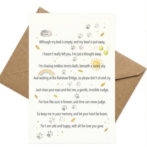 Image of Dog Sympathy Card for Loss of Pet, Rainbow Bridge Bereavement Gift for Friends Family Dog Owners, Thinking of You Condolence Greeting, Blank Inside Thick Cardstock with Envelope 12x17cm