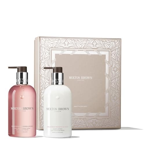 Image of Molton Brown Delicious Rhubarb & Rose Hand Care Collection - Fine Liquid Hand Wash & Lotion 2 x 300 ml, Luxury Scented Gift Set for Women