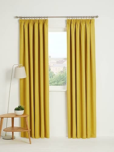 Image of Kinfolk Textile Blackout Thermal Pencil Pleat Tape Top Insulated Pair of Blackout Curtains Including 2 Tiebacks (Ochre Yellow, 66" x 90")