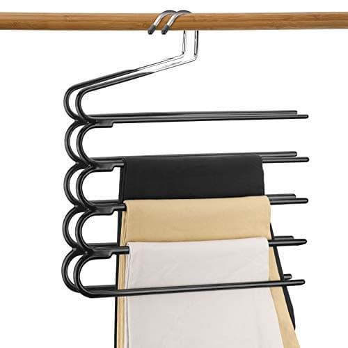 Image of 2 Pack Trouser Hangers, Multi-layer Coat Trouser Hanger Space-saving, Closet Stainless Steel Rack Space Saver, Clothes Hangers Tie Scarf Shock Jeans Towel Clothes