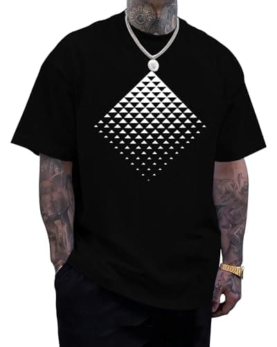 Image of AIYINO Shirt for Men Graphic T-Shirts Geometric Gradient Art Short Sleeve Crew Tee Casual Black Funny Tshirt Black M