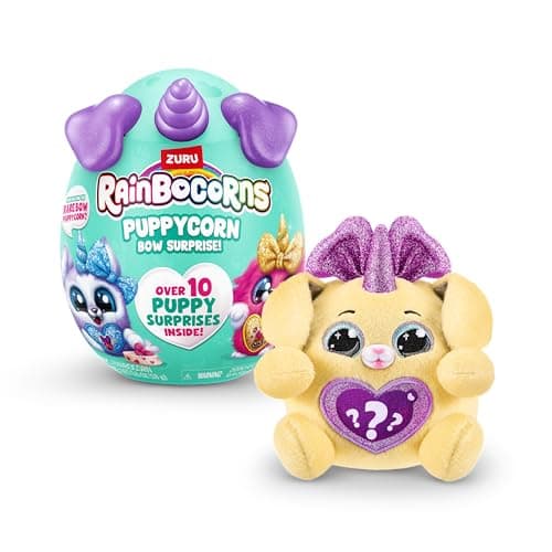 Image of Rainbocorns Puppycorn Bow Surprise, Puppycorn Series 3, Sandy the Labrador - Collectible Plush - 5 Layers of Surprises, Peel and Reveal Heart, Stickers, Slime, Ages 3+ (Labrador)