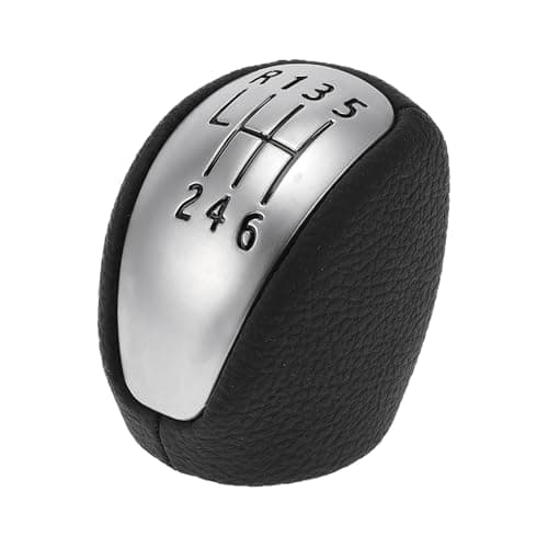Image of TUCKBOLD 6 Speed Manual Gear Shifter Knob for Renault Laguna 3 | Front Automotive Gearbox Stick Shifter Lever Knob Black Silver Tone Plastic Faux Leather 1 Pcs