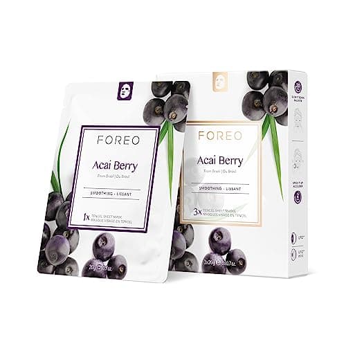Image of FOREO Acai Berry Firming Sheet Mask for Dry and Aging Skin, 3 pack, Hydrating, Antioxidant, Restoring Clean Forumla, Cruelty-free, Compatible with UFO devices