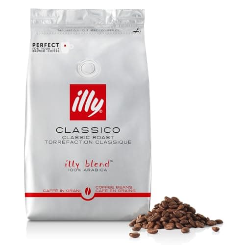 Image of illy Classico Coffee Beans, 100% Arabica Blend, Medium Roast, Intensity 5/9, Smooth & Balanced with Caramel & Floral Notes, Suitable for Bean to Cup & Fresh Grinding, 500g Refill Pouch