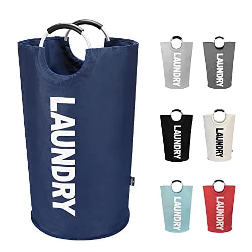 Image of DOKEHOM 90L Large Laundry Basket, Collapsible Laundry Bag, Freestanding Tall Clothes Hamper, Foldable Washing Bin (Dark Blue)