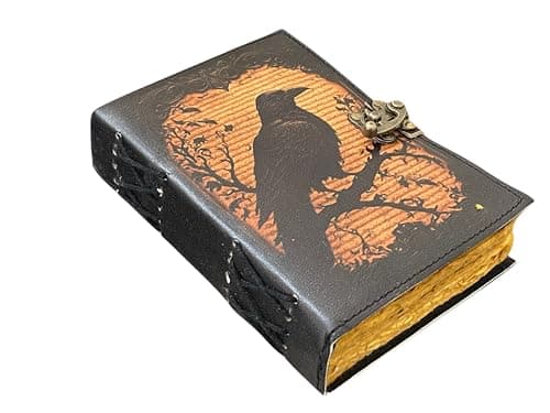 Image of Blank Spell Book of Shadows, Grimoire Travel Writing Notebook with Antique Deckle Edge Paper, Lock Closure, and Gothic Raven Design Great for Witchcraft, Wiccan Pagan gifts for him her