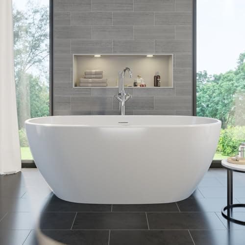 Image of BAYSTONE® 1500 x 730mm Freestanding Double Ended Bath Tub White Gloss Acrylic Luxury Curved for Bathroom Modern Includes Waste