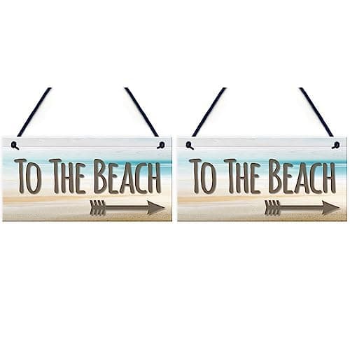 Image of RED OCEAN To The Beach Arrow Nautical Seaside Marine Theme Hanging Plaque Sand Gift Sign (Pack of 2)