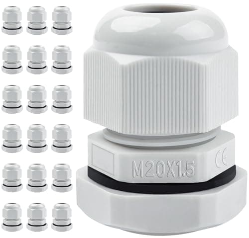 Image of 20 Pack M20 Cable Glands - Caianwin 20mm Stuffing Glands IP68 Waterproof Plastic Nylon Compression Glands Connectors for Electrical Boxes Junction Boxes Wall-Mounted Distribution Boxes