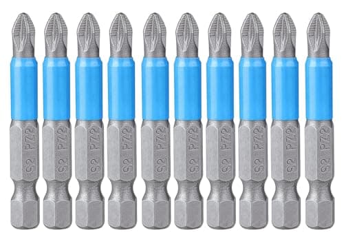 Image of Saipor 10-Piece PoziDriv PZ2 Magnetic Screwdriver Bit Set 50mm/2" Long Anti-Slip POZI No.2 Impact Screw Driver Bits Set, 1/4 Inch Hex Shank, for Power Screwdriver Impact Drill
