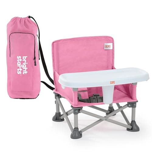 Image of Bright Starts Pop 'N Sit Portable Booster, Indoor/Outdoor Use, Floor Seat with Feeding Tray, Pink, 6 Mos - 3 Yrs
