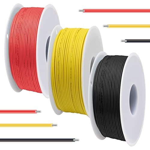 Image of DAOKAI 22 Gauge PVC Electrical Wire 300V 22 AWG UL1007 Solid Core Tinned Coated Copper Wires 3 Color (Black, Red, Yellow) 7m Each Cable Hook Up Wire Kit for 3D Printer, Model Car