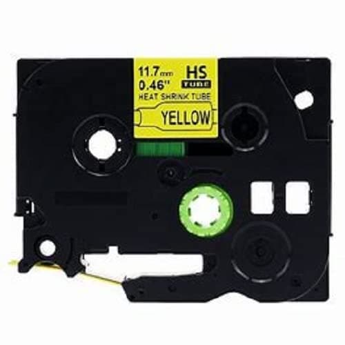Image of 12mm (11.7mm) Width Heat Shrink Label Tape for Brother P-Touch. Black ON Yellow. 1.5m in Length. HS2-631. See Description for List of Compatible Printers. HSE-631