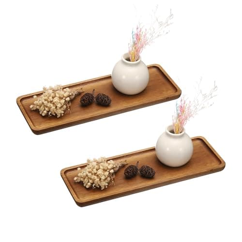 Image of sourcing map 2pcs Rectangle Serving Trays, 4 x 11inch Walnut Wood Serving Platter Board Bathroom Tray for Coffee Party Home Decor Cheese Dish Cake Dessert, Brown