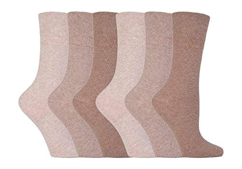 Image of IOMI Footnurse - Ladies 6 pack loose non elastic diabetic socks with hand linked toe seams 4-8 uk, Beige, 4-8 UK
