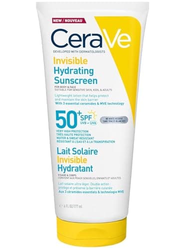 Image of CeraVe Invisible Hydrating Sunscreen SPF 50+, Broad Spectrum UVB UVA Protection, With 3 Essential Ceramides, MVE Technology, Body and Face, For Sensitive Skin, Kids & Adults, Water Resistant, 177ml