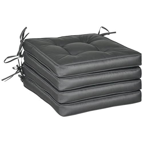 Image of Outsunny Set of 4 Garden Seat Cushion with Ties, 42 x 42cm Replacement Dining Chair Seat Pad, Grey