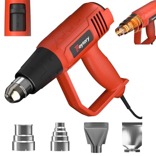 Image of Heat Gun - 2000W Heavy Duty Paint Stripper, Hot Air Gun w/ 2 Temperature Settings 300℃ & 600℃, Overload Protection, 1.5s Fast Heating, 4 Nozzles - Heat Gun for Paint Stripping, Shrinking PVC, Crafts