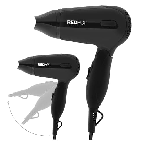 Image of Red Hot 37079 1200W Travel Hair Dryer with Folding Handle/Dual Voltage / 2 Heat Settings/Compact & Lightweight/Black