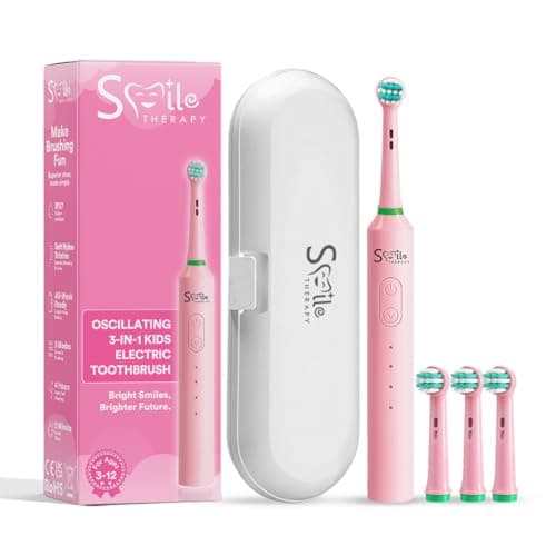 Image of SMILE THERAPY® Childrens Electric Toothbrush 3–12, Rechargeable Kids Electric Toothbrush with 2-Min Timer & 30s Quad Alerts, Soft Bristles, Quiet Motor, USB-C, Travel Case & Stickers