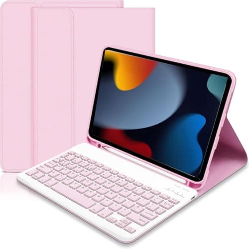 Image of Case with Keyboard for iPad 9th Generation 2021/8th Gen 2020/7th Gen 2019 10.2" , Case with Detachable Wireless Keyboard for iPads 10.2 inch, UK layout ipad Keyboards for iPad 9th/8th Gen (Pink)
