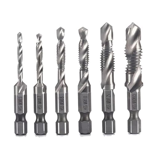 Image of Stubby Drill Bit Set – 6 Pcs Combination Drill and Tap Set, M3 M4 M5 M6 M8 M10 Metric Thread, 1/4” Hex Shank – Screw Tapping and Threading Tools for Metal, Hard Steel, and Aluminum
