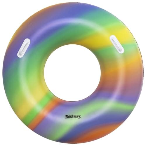 Image of Bestway Inflatable Swimming Ring for Teens and Adults, Durable Inflatable Swimming Float, Summer Water Pool Toys, Rainbow Colours