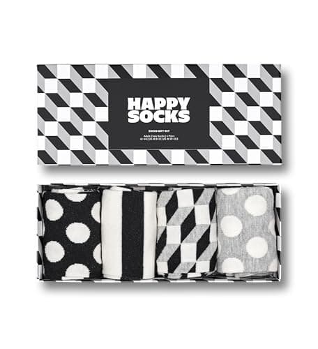 Image of Happy Socks Unisex 4-pack Amazon Filled Optic Box, Black-White-Gray, 36-40 UK